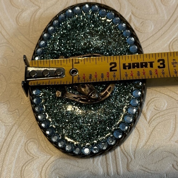 Rubyrudi Artist Western Belt Buckle Hand Crafted OOAK Blue Glitter Glass Rugged main image 8